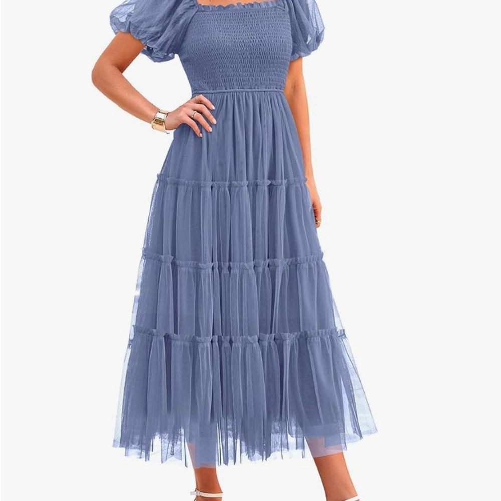 Elegant Blue Smocked Maxi Dress